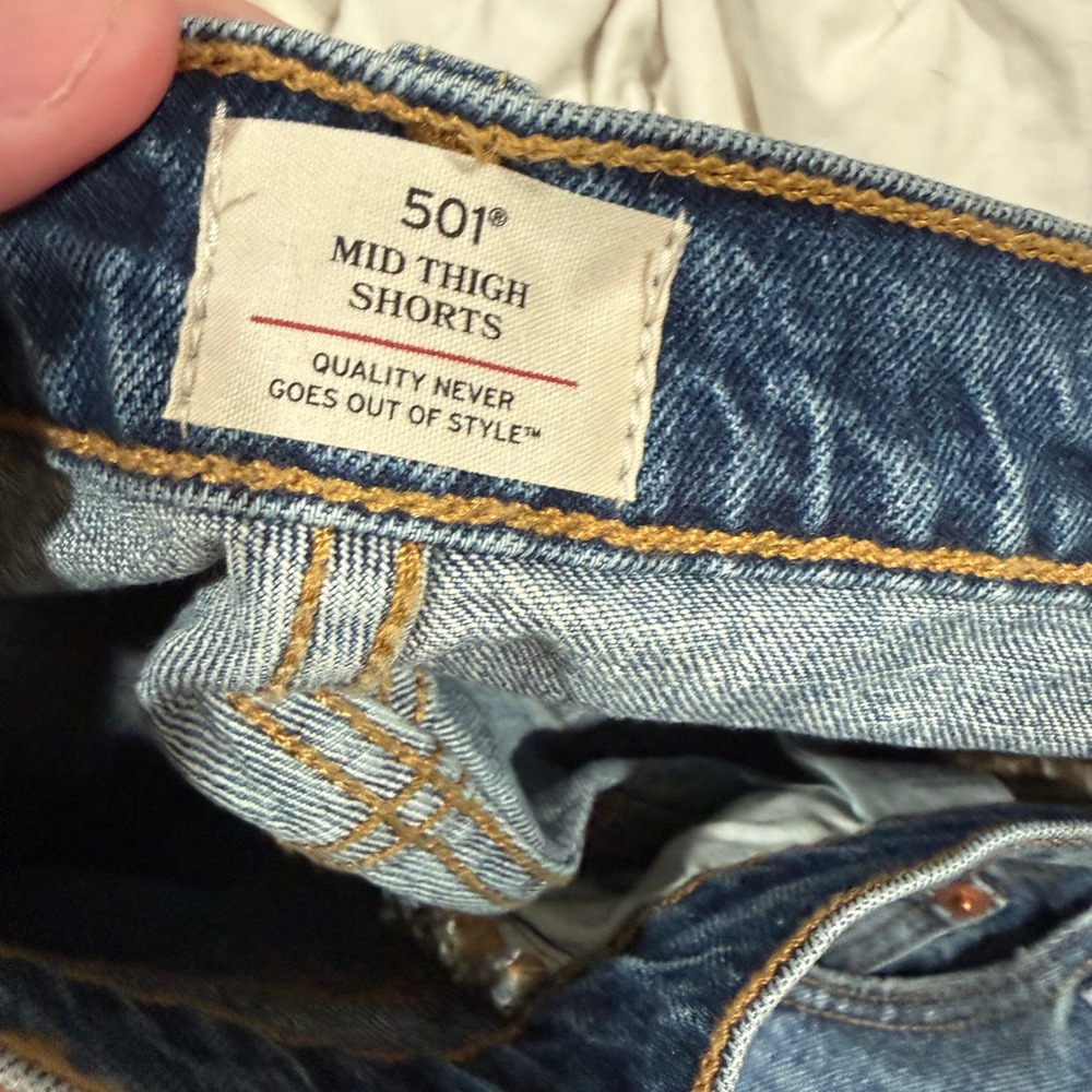 Levis 501 Mid-Thigh Shorts Womens 33 High Rise Stretch Denim Medium Wash NEW - Picture 6 of 8